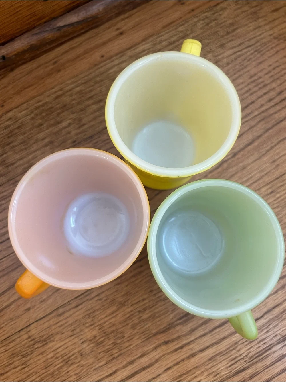 VTG Anchor Hocking Fire King Milk Glass Stackable Mugs Orange Lime Green Yellow